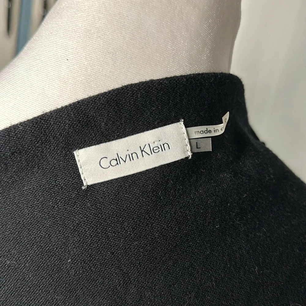 black tan white gray striped colorblock Calvin Klein sweater dress size large - Picture 3 of 3